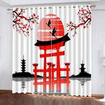 Japon Tarzı Karartma Perdesi Seti, Çocuk Yatak Odası ve Oturma Odası için, Modern 3D Tasarım, Dağlar ve Tekneler ile, Isı Yalıtımlı ve Soğuğa Karşı, Büyük Genişlik Polyester Perde 2'li Set 110 x 215