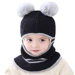 Jarseila Çocuk Bere Şal Seti Kız Kış Şapkası Bebek Sıcak Sevimli Şapkalı Şapka Ponponlu Beanie Erkek Örgü Şapka 2-5 Yaş, Siyah, Einheitsgröße