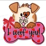 JarThenaAMCS Sevgililer Günü Ahşap Asılı İşaret Köpek I Woof You Sevgililer Günü Evcil Hayvan Hoş Geldiniz Çelenk İşareti Yay ile Sevgililer Günü Kapı Dekorasyonu Yıldönümü Ev İç Mekan Dış Mekan Duvar