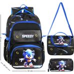 Jasfur Sonic Temalı Deri Baskılı Ilkokul Sırt Çantası, Termal Beslenme Çantası ve Kalemlik Seti