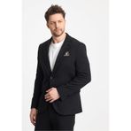Jasino Erkek Siyah Pamuklu Likralı Slim Fit Örme Esneyen Mono Yaka Blazer Ceket Siyah 44