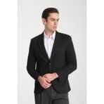 Jasino Erkek Siyah Pamuklu Likralı Slim Fit Örme Esneyen Mono Yaka Casual Blazer Ceket - 60 - 001 Siyah