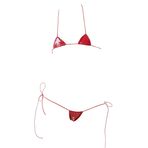 JasmyGirls Deri mikro Bikini aşırı Anime iç çamaşırı seksi Cosplay kıyafet japon sutyen külot seti iki parçalı tanga mayo, Kırmızı, X-Small - X-Large