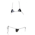 JasmyGirls Deri mikro Bikini aşırı Anime iç çamaşırı seksi Cosplay kıyafet japon sutyen külot seti iki parçalı tanga mayo, Siyah, X-Small - X-Large