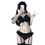 JasmyGirls Seksi Cosplay İç Çamaşırı Fransız Hizmetçi Kostümü Kawaii Anime Sütyen ve Külot Lolita İç Çamaşırı Sevimli Askılı Kemer Pijama Siyah XS/M