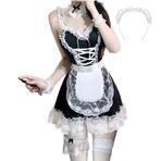 JasmyGirls Seksi hizmetçi kıyafeti kadınlar için Anime Cosplay elbise fransız hizmetçi kostüm cadılar bayramı Sissy rol yapma önlük Kawaii çorap