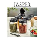 JASPER JPR-0102 6 Adet 370mm Kaşıklı Açılır Kapaklı Çok Amaçlı Cam Tuzluk Biberlik Baharat Seti