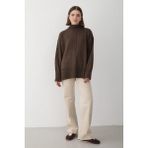 Jaste Kadın Oversize Balıkçı Yaka Triko Kazak KAHVERENGİ - Kahverengi - Standart