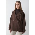 Jaste Kadın Oversize Kruvaze Yaka Kısa Trençkot KAHVERENGİ - Kahverengi - Standart