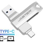 Jaster 256Gb. Type-C ve Usb 3.0 Hızlı Usb Flash Bellek Otg Çift Girişli Metal Sağlam ve Orjinal - Gri Metal - 256 GB