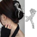 JATOMSSM 1 adet Metal şerit saç klipleri gül çiçek tasarım saç pençe klipleri kadınlar için büyük gül kaymaz saç tokası güçlü tutma saç kelepçeleri moda saç aksesuarları kalın veya kıvırcık saç şekillendirici