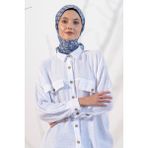 Jawel Kadın Etnik Desen Soft Eşarp - Indigo - 90 x 90 cm