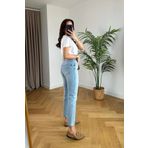 JAXEN BT13356045 Kadın Mavi Kar Yıkama Yüksel Bel Mom Jeans Boyfrend Pantolon