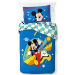 Jay Franco Disney Mickey Mouse Mavi %100 Pamuk Tek Kişilik Nevresim Takımı - 50 x 70 cm Yastık Kılıfı Dahil