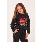 Jazziee Genç Kız Çocuk Kalp Baskılı Kapüşonlu Sweatshirt - Siyah - 10-11 Yaş