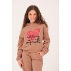 Jazziee Genç Kız Çocuk Kalp Baskılı Kapüşonlu Sweatshirt - Vizon - 8-9 Yaş