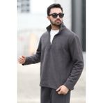 JB John Borners Erkek Kışlık Polarlı Sweatshirt Antrasit Yarım Fermuarlı Dik Yaka Boğazlı - 6053