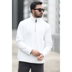 JB John Borners Erkek Kışlık Polarlı Sweatshirt Beyaz Yarım Fermuarlı Dik Yaka Boğazlı - 6053 - Ekru - XL