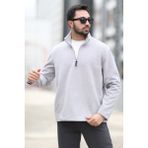JB John Borners Erkek Kışlık Polarlı Sweatshirt Gri Yarım Fermuarlı Dik Yaka Boğazlı - 6053