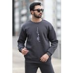 JB John Borners Erkek Polarlı Kışlık Sweatshirt Antrasit El Yazısı Nakışlı 3 İplik Şardonlu O Yaka - 10021