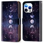 JBGO iPhone 15 Pro Max 6.7 için deri kılıf kapaklı kılıf desen hayvan baskısı mermer cep telefonu kılıfı çanta kart bölmeli cüzdan kılıf kız erkek - ay uzay gökyüzü