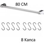 Jbox Mutfak Askılık - Banyo- Askılık Genel Amaçlı Duvar Askısı Krom 60 cm Boru 6 Adet Askı