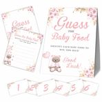 JCVUK Baby Shower Oyun Seti - Bebek Mamasını Tahmin Et - Boho Çiçekli ve Ayı Balonu (1 Ayakta İşaret + 6 Numara Kartı + 20 Cevap Kartı), Cinsiyet Gösterimi, Bebek Duyurusu(Pembe)-SWLK-A01