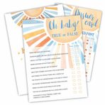 JCVUK Oh Baby! True Or False - Retro Sunshine Baby Shower Oyun Seti - 30 Oyun Kartı + 1 Cevap Kartı -Suluboya Güneş Temalı Bebek Duş Oyun Seti, Cinsiyet Gösterimi, Parti İyiliği ve Malzemeleri - A04