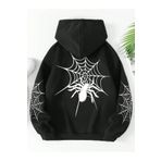 JDM Örümcek Ağı Kol ve Sırt Özel Tasarım Baskılı Oversize Kalıp Kapüşonlu Sweatshirt Hoodie