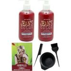 JEAN'S COLOR Saç Boyası Pembe 250 ml 2AD, Saç Açıcı ve Fluweel Saç Boya Kabı Seti