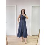 Jeans Kot Önü Tam Fermuarlı Kadın Uzun Elbise - Mavi