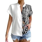 JECTZ Kadın Gömlek Yaz Kısa Kollu Çiçekli Zarif Boho Tişört Bluz Kadın Büyük Beden V Yaka Çizgili Bol Kesim Tişört Üst Siyah Mavi Yeşil Turuncu Pembe Mavi Yeşil Beden S M L XL XXL, beyaz, XL
