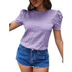 JECTZ Kadın Kısa Kollu Üst Reglan Yaka Petal Kollu Gömlek Sevimli Yaz Günlük Tişört Bol Kesim Bluzlar Bayan Yuvarlak Yaka Jakarlı Ekose Pileli Kısa Kollu Üst Mavi Yeşil Pembe Mor Kırmızı, mor, S