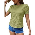 JECTZ Kadın Kısa Kollu Üst Reglan Yaka Petal Kollu Gömlek Sevimli Yaz Günlük Tişört Bol Kesim Bluzlar Bayan Yuvarlak Yaka Jakarlı Ekose Pileli Kısa Kollu Üst Mavi Yeşil Pembe Mor Kırmızı, yeşil, XL