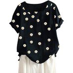 JECTZ Kadın Tişört Yaz Kısa Kollu Dantel Trim Zarif Gömlek Kadınlar için Bluzlar Büyük Beden V Yaka Çiçekli Bol Tunik Üst Bluz Siyah Mavi Yeşil Pembe Mor Beyaz Sarı S M L XL XXL, siyah, S