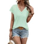 JECTZ Kadın Tişört Yaz Kısa Kollu Dantel Trim Zarif Gömlek Kadınlar için Bluzlar Büyük Beden V Yaka Çiçekli Bol Tunik Üst Bluz Siyah Mavi Yeşil Pembe Mor Beyaz Sarı S M L XL XXL, Yeşil 1, XL