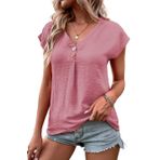 JECTZ Kadın Yarasa Kol Üst Bluz Kadınlar için Kısa Kollu V Yaka Düğmeli Zarif Temel Tişört Gömlek Tunik Siyah Yeşil Haki Pembe Kırmızı Beyaz S M L XL XXL, pinguin gri, S