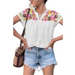 JECTZ Yaz Kadın Yuvarlak Yaka Kravat İşlemeli Baskılı Şifon Gömlek Kadın Dolman Kollu Gevşek Dantel Up Üst Siyah Yeşil Beyaz S M L XL XXL, beyaz, L