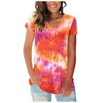 JECTZ Yaz Üstleri Büyük Boy Bayanlar Batik Baskı Gevşek V Yaka Kısa Kollu Tişört Bayan Üstleri Gömlek Artı Boyutu SatışModa Kadın Nedensel V Yaka Baskı Bluz Kısa Kollu Tişört, kırmızı, M