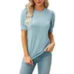 JECTZ Yazlık Kadın Kısa Kollu Üst Dantel Günlük Bol Bluzlar Kadınlar için UK Bisiklet Yaka Tişörtler Düz Puf Kollu Waffle Üst Siyah Mavi Yeşil Mor Kırmızı Beyaz Sarı S M L XL XXL, mavi, M
