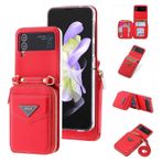 Jeelar ESONG Samsung Galaxy Z Flip 3 için Deri Kılıf, Birinci Sınıf PU Cüzdan Ayaklı Tam Gövde Telefon Kılıfı Kickstand/Kart Yuvaları/Fermuarlı Cep/Ayarlanabilir Kayış, Samsung Z Flip3 Telefon Kılıfı kız/kadın için-Kırmızı