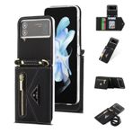 Jeelar ESONG Samsung Galaxy Z Flip 3 için Deri Kılıf, Premium PU Deri Cüzdan Kapaklı Telefon Kılıfı Kapağı [Kickstand] ve [3 Kart Yuvası] ve [Fermuarlı Cep] ve [Ayarlanabilir Kayış],Samsung Z Flip3 için -