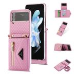 Jeelar ESONG Samsung Galaxy Z Flip 3 için Deri Kılıf, Premium PU Deri Cüzdan Kapaklı Telefon Kılıfı Kapağı [Kickstand] ve [3 Kart Yuvası] ve [Fermuarlı Cep] ve [Ayarlanabilir Kayış],Samsung Z Flip3-Pembe