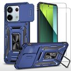 Jeelar ESONG Xiaomi Redmi Note 13 4G için cep telefonu kılıfı, askeri darbeye dayanıklı koruyucu kılıf, 2 sertleştirilmiş cam ekran koruyucu, stant, manyetik araç tutuculu, kamera koruması, mavi