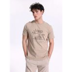 Jeep Bisiklet Yaka Baskılı Bej Erkek T-Shirt J6SM-TST7274 - XL