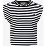 Jeep C4SL-TST4092 Siyah Ekru Bisiklet Yaka Crop Top Çizgili Kadın T-Shirt