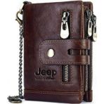 Jeep Erkek Cüzdanı 100% Hakiki Deri Bozuk Para Kart Bölmeli Zincir Tutuculu Rfıd Özellikli - Kahverengi