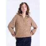 Jeep Geniş Yaka Relaxed Düz Örgü Desenli Camel Kazak Kadın J5WL-KZK7110 - XL