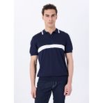 Jeep Polo Yaka Relaxed Blok Desenli Lacivert - Beyaz Erkek Kazak J5SM-KZK7243 - 2XL