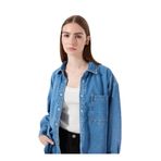 Jeep Relaxed Fit Yıkamalı İndigo Denim Gömlek, XS, 5003225703, İndigo, Kadın